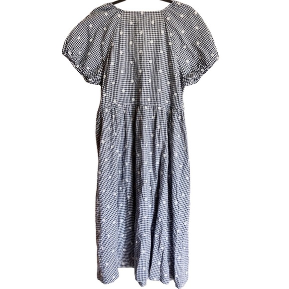 NWT Madewell Embroidered Gingham Dot Faux-Wrap
Tie-Waist Midi Dress Navy - Picture 10 of 12